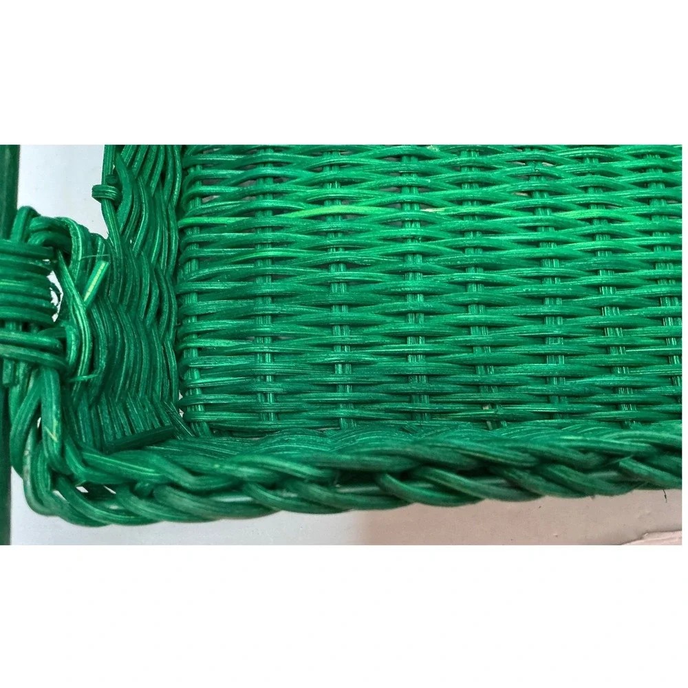 Green Wicker Basket Rectangular Wood Handles Storage Decor 10x8x4